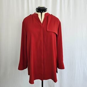 Chico's Button Up Blouse Women's 16 / 18 Rust Red Notched V-Neck EUC